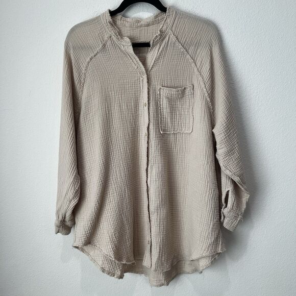 Aerie Gauze Boho Tunic Button Down Distressed Pool To Party Cream Size M - Picture 2 of 9